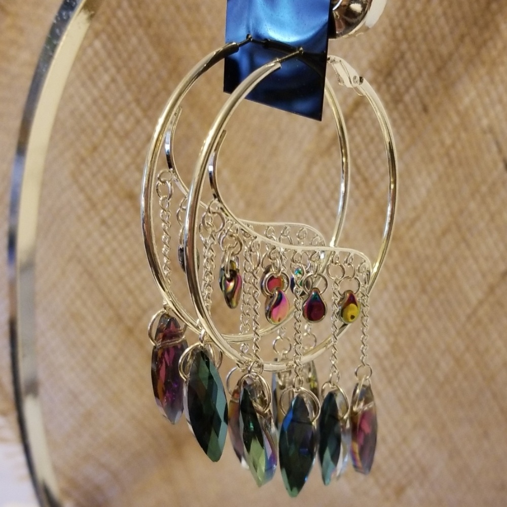 2.5 Silver Hoops w purple & glass marque beads